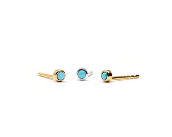 Tiny Turquoise Stud Earrings, Sterling Silver, Gold Plated Post Earrings, Minimalist Studs, Lunaijewelry, Handmade, Gift for Her, STD081TRQ