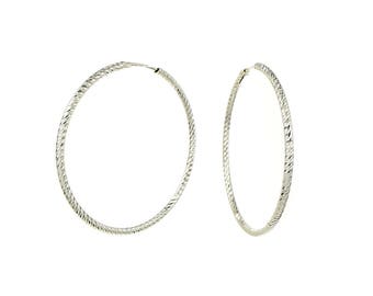 Large Italian Sterling Silver Diamond Cut Endless Hoop Earrings