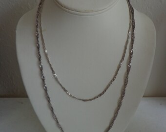 925 Sterling Silver Chains, 24" and 18", Oxidized Twisted Serpentine and Bright Braided Serpentine, Vintage Estate