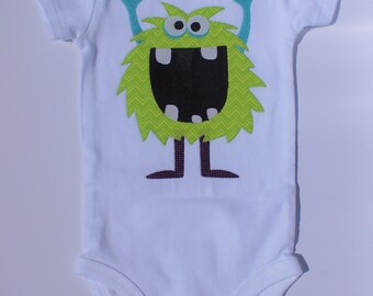 Applique Baby Onesie 12M Green Alien/Monster
