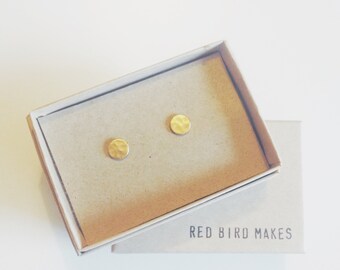 Mini Geo Hammered Brass Circle Stud Earrings