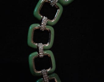 Vintage Bracelet - Green with Gold and Rhinestones