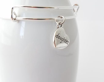 Daughter silver plated bangle bracelet