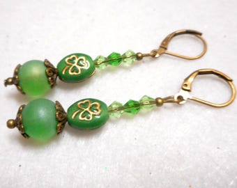 St. Patrick's Day Earrings, Crystal Earrings, Shamrock Earrings, Lucky Earrings, St. Patrick's Day Jewelry, Handmade Green Earrings, Green