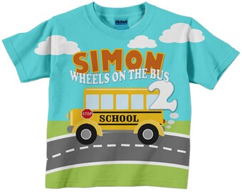Boy's School Bus Shirt, Personalized Schoolbus Birthday T-Shirt, First Day of School Shirt