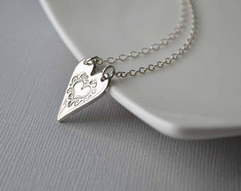 Fine Silver Heart Necklace, Heart Pendant, Artisan Jewelry, OOAK Necklace, Silver Necklace, PMC Jewelry, Graduation Gift