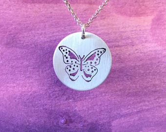 Hand Pierced Butterfly Pendant/Butterfly Necklace/Butterfly Jewelry/Butterfly Pendant