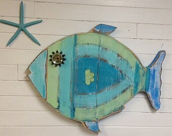 Fish Wall Art Sign Beach House Sea Glass Colours Decor by CastawaysHall
