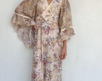 Ethereal 70s floral angel sleeve maxi dress