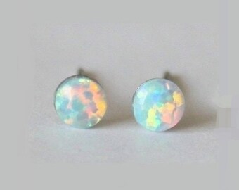 Tiny 4mm Opal Stud earrings, hypoallergenic Titanium Earrings, white Opal post studs, opal gemstone, sensitive ears, Small opal earring