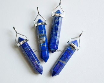 Blue Lapis Lazuli Point Bead Pendant with Sterling Silver Bail