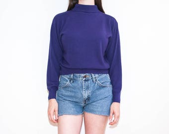 80s 90s purple mock neck knit / lightweight pullover sweater / size M