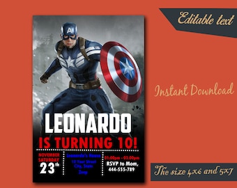 Captain America Invitation,Captain America Birthday,Captain America Birthday Invitation,Captain America Party,Captain America Editable-F14