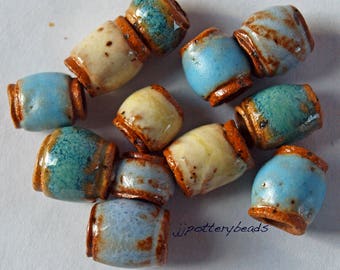 Beads, Handmade beads, Ceramic Beads, Stoneware beads, Beads with 3mm holes, Pottery beads, large hole beads