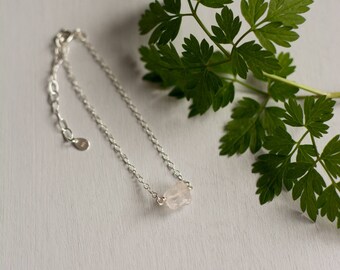 Raw Rose Quartz Bracelet, minimal bracelet gift, dainty raw crystal, gemstone bracelet gifts for women, minimal gemstone bracelets