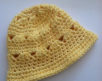 Yellow Sun Hat, Crochet Baby Hat, Newborn Hat, Baby Hat, Yellow Baby Hat, Baby Girl Hat, Summer Sun Hat