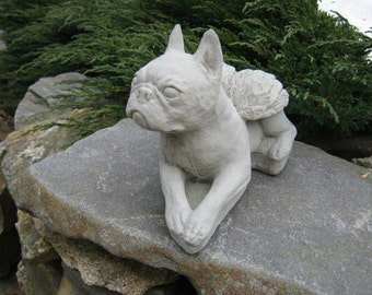 Boston Terrier Angel Statue, Concrete Pet Memorial. Cement Statues Of Dogs, Pet Headstones, Boston Terriers, Angel Dogs, Concrete Dog Statue