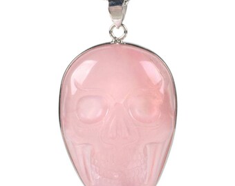 35mm Rose quartz carved skull pendant focal bead (pendant only)