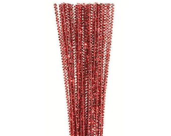 35, 3mm, Red Tinsel Stems, Pipe Cleaners, 12" Long