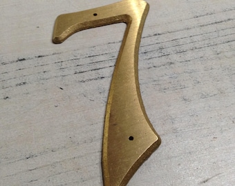 Vintage House Number, Old Brass Number, Number 7, Farmhouse, Cottage Chic, Industrial Home Decor, Steampunk, Assemblage, Mixed Media Supply