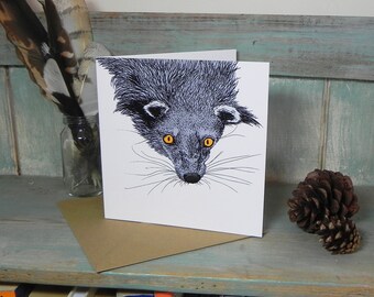 Binturong Illustration Square Greeting Card - 280gsm White Card 150 x 150mm Blank Inside with Brown Recycled Envelope
