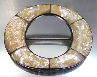 Victorian Colorful Abalone Sterling Silver Pin