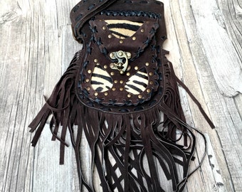 Gypsy leather Hip Bag, Fringed Festival Bag, boho fanny pack, festival fanny pack