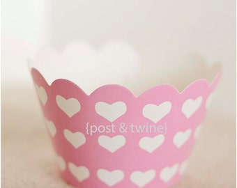 24 Pink and White Heart Cupcake Wrappers - Additional Items Ship Free!!!