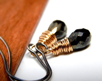 Metallic gold jewelry, black gemstone jewelry, gold spinel jewelry, black spinel earrings gold