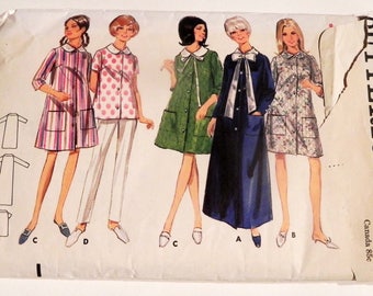 1960s Robe Smock Housecoat Button Front Peter Pan collar vintage sewing pattern Butterick 4626 Size 16 Bust 36"