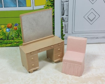 MARX VANITY and CHAIR, 1950's, 1/2" Scale, Contemporary Style Bedroom, Vintage Dollhouse Furniture