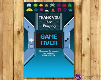VIDEO Game Party Thank you card. ARCADE Game Thank you card. #TK1060