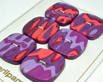 Handmade Square Buttons Purple Pink Coral 24mm