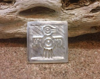 Stylized Thunderbird Totem Pendant Solid Fine Silver Native American Petroglyph