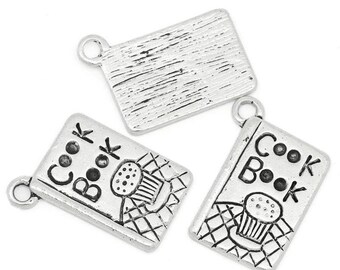 Book recipes, silver metal charm