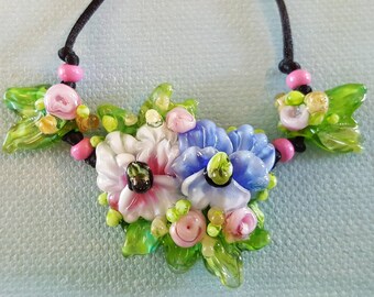 Pansy Vignette Lampwork Glass Art Bead by Helen's Harvest