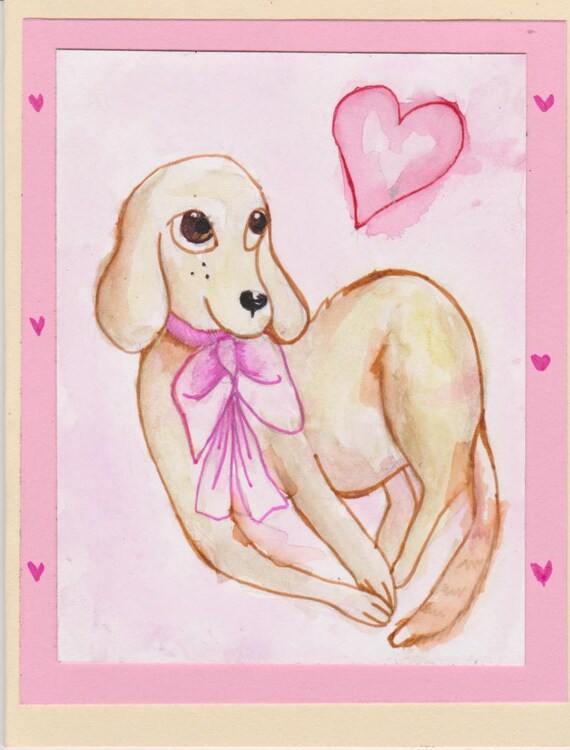 Items similar to OOAK Handmade hand drawn dog greeting card, cute card