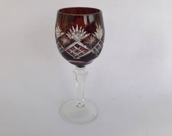 Bohemian Cut to Clear Blood Red Stunning Wine Hawk