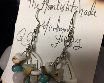 Rose quartz, jasper and seashell dangle earrings :)