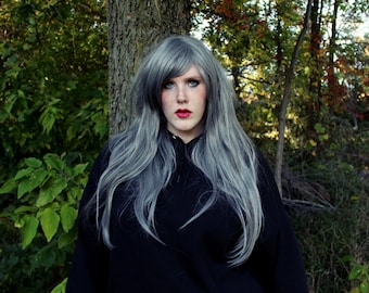 Silver wig | Gray Straight Long wig | Halloween wig, Scene wig, Cosplay wig, Emo and Hipster | Grey Ghost