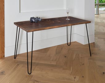 SALE! IN-STOCK! Industrial Modern Desk, Modern Rustic Desk, Hairpin Legs, Dark, Office Desk Midcentury, Shou Sugi Ban
