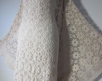 CUSTOM Hand Worked Vtg Crochet Lace "Alkira" Bell Sleeve Bohemian Crochet Lace Wedding Dress