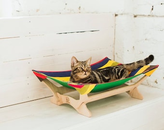 Cat hammock bed for Pet hammock Striped Cat bed hammock pet Modern cat furniture wood Cat bed cave Furniture for cats Cat condo Cat lover