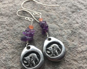 Elephant Amethyst and Sunstone Earrings