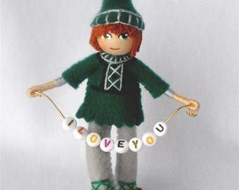 Bendy Doll Elf, Bendable Boy Figure, Halfpenny Pixie, Personalized