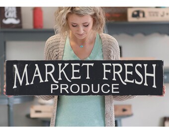 Market Fresh Produce Rustic Home Decor Wood Sign | Kitchen Signs | Farm Fresh Bakery Sign | Farmhouse Style Sign | Mom Gift | Matte Black