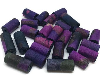 Fabric Beads Tube Beads Textile Beads Fiber Beads Shades of Purple Multicolored Beads Handcrafted Handmade Tubular Shaped Unique Fabric Bead