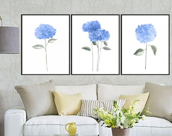 Set of 3 hydrangea watercolor art print hydrangea painting, Flower painting, Floral art print, Botanical art