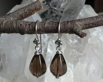 Sterling Silver Earrings with Smoky Quartz Drops