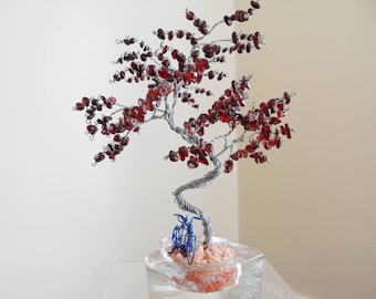 Wire Sculpture tree, Bicycle, Garnet, Home Decor